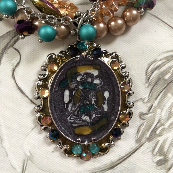 Statement pendant necklace multicolored - Picture 2 of 3